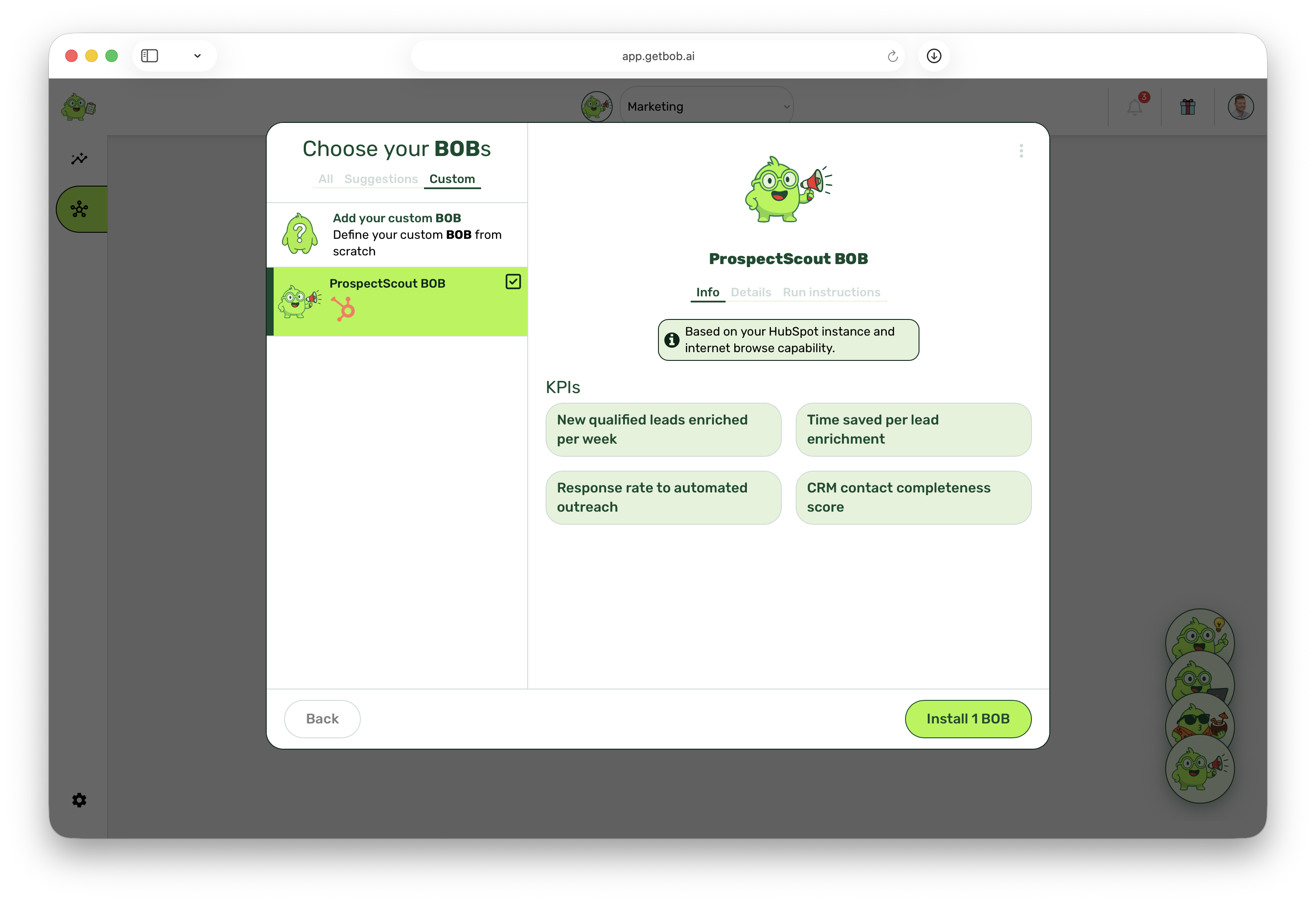 Get BOB - Screenshot 3 showing product features and functionality