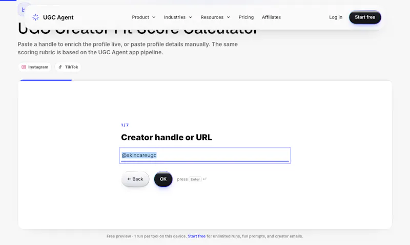 UGC Creator Fit Score Calculator screenshot 2