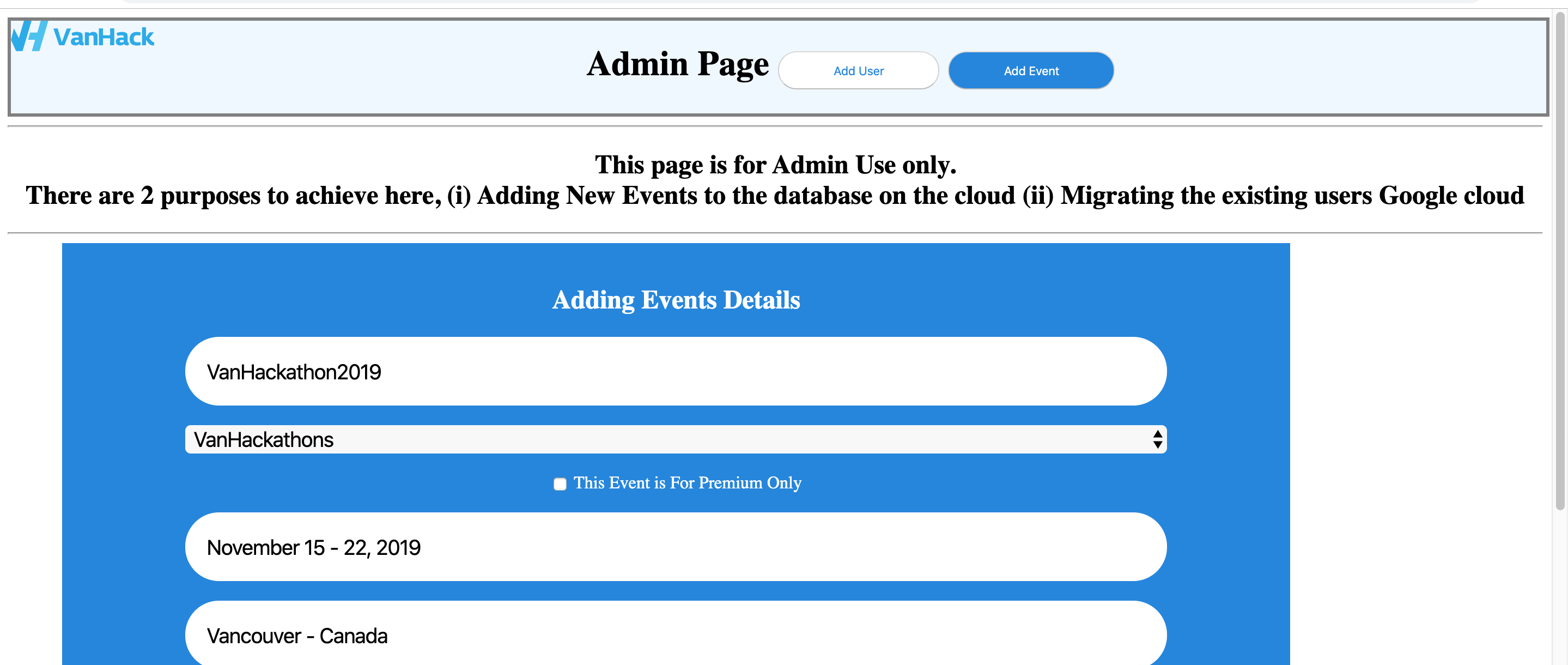 VanHackathon2019 - Calender Page gallery image