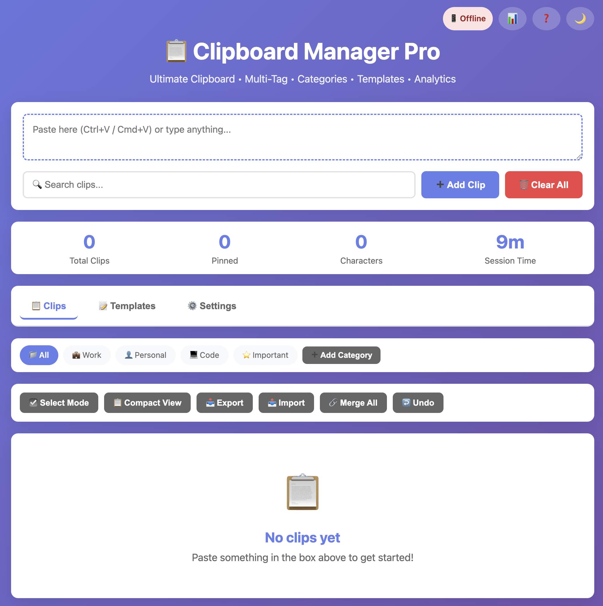 Live Clipboard Manager Pro - Main screenshot showing features and interface