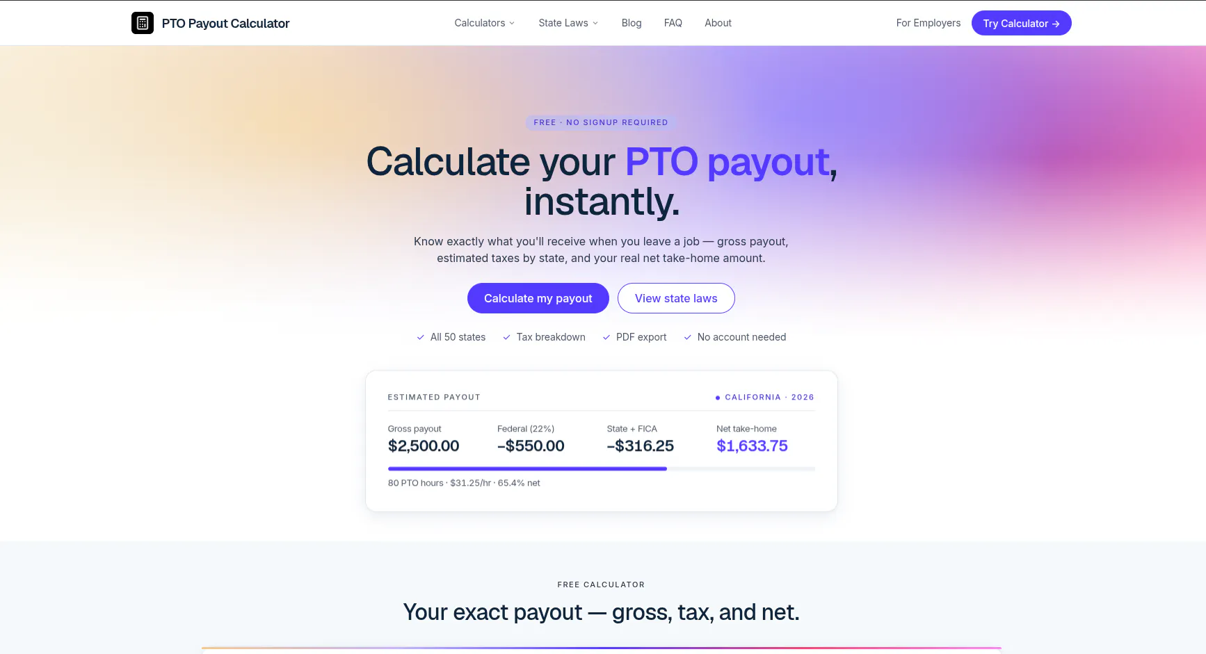 PTO Payout Calculator gallery image