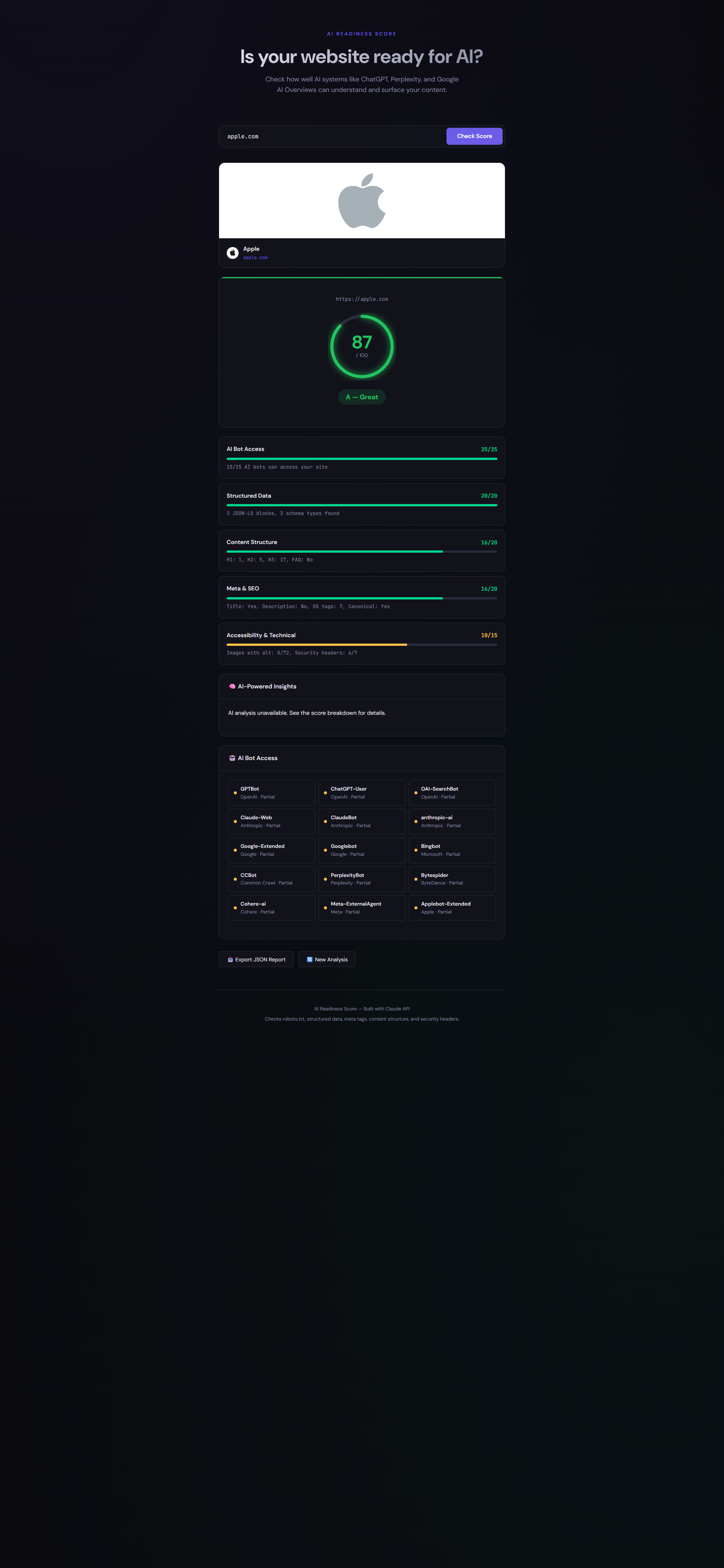 AI Readiness Score - Screenshot 4 showing product features and functionality
