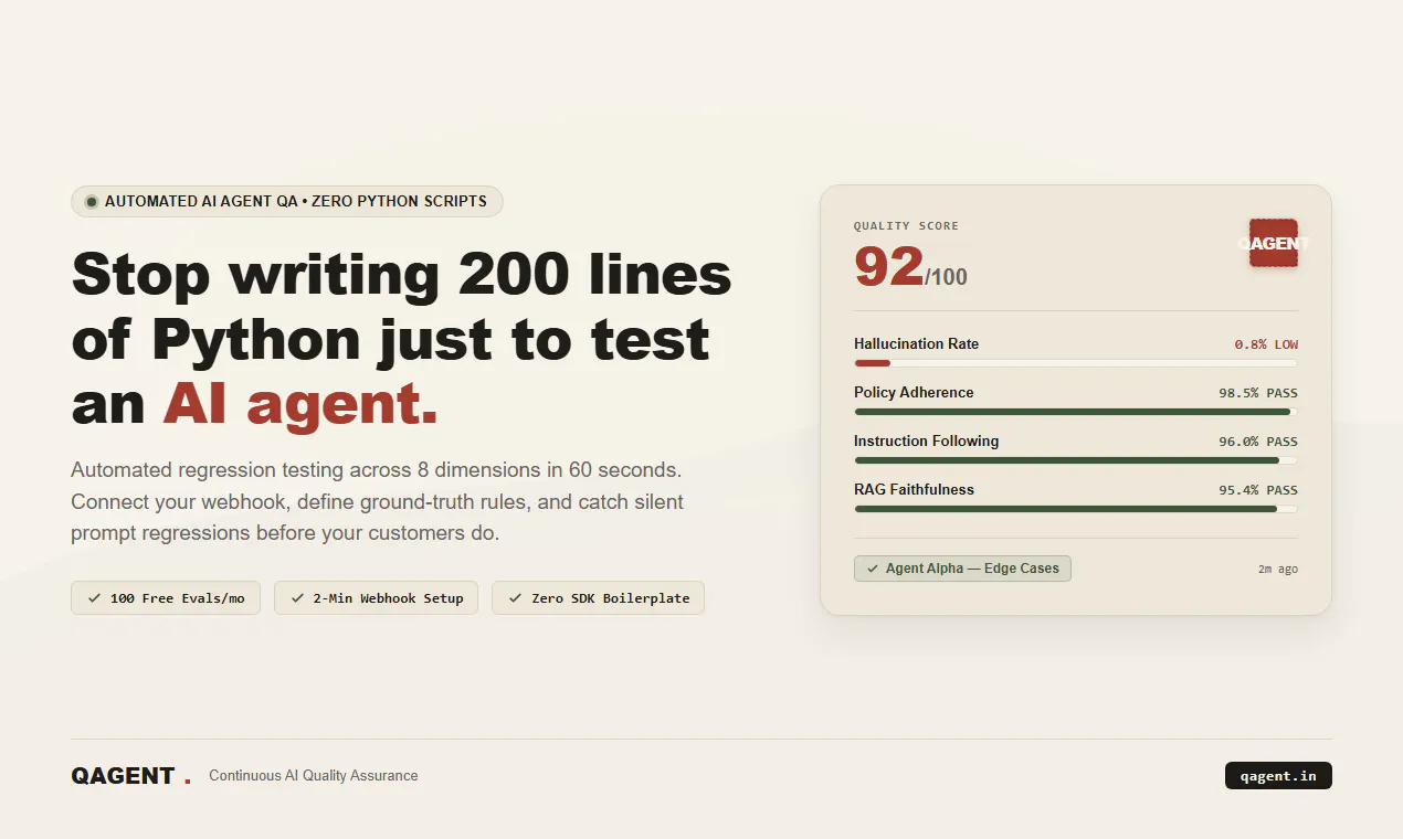 startuptile QAgent-Automated QA for AI agents. Stop shipping on vibes.