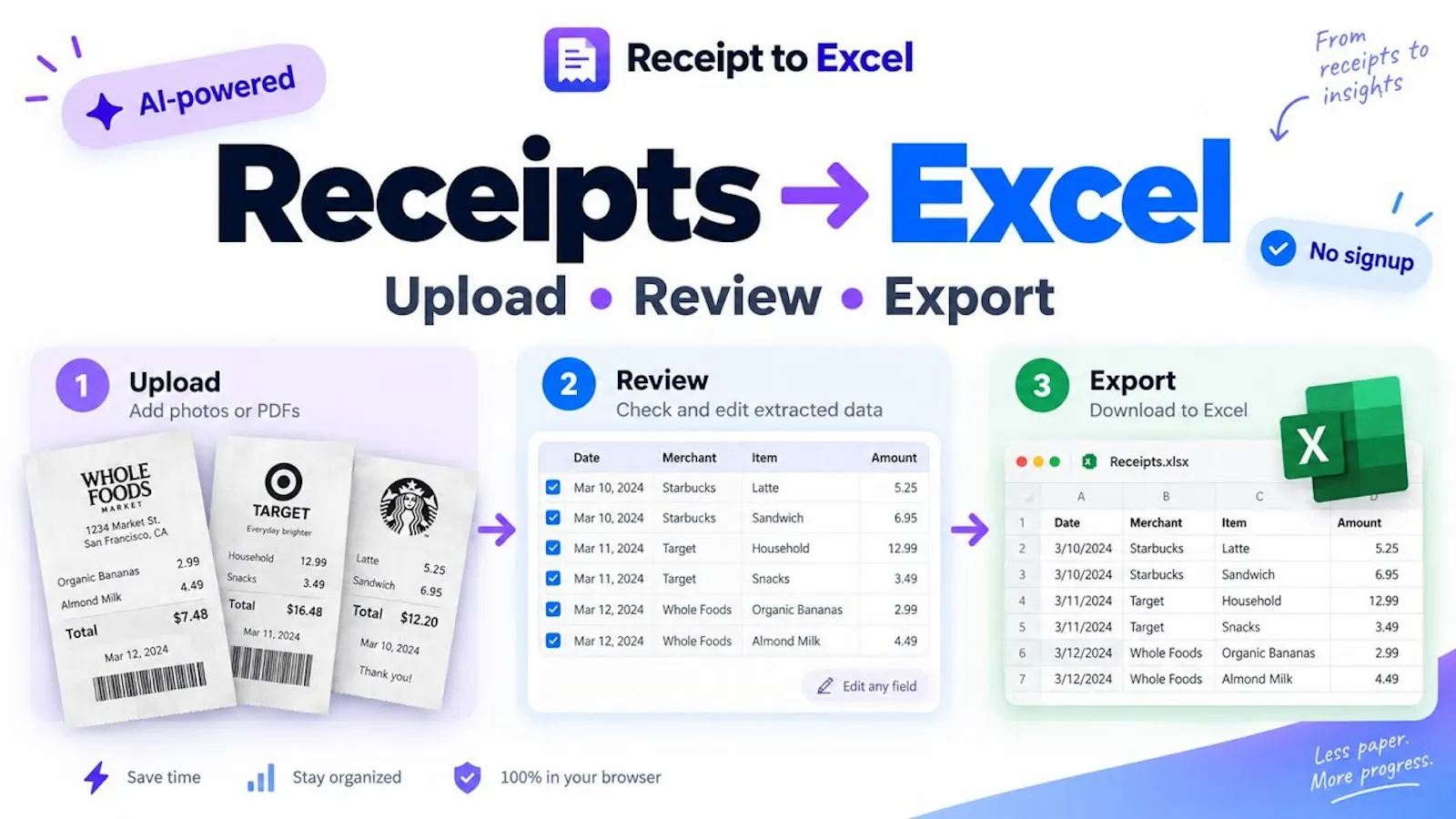 Receipt to Excel screenshot 1 (video preview)