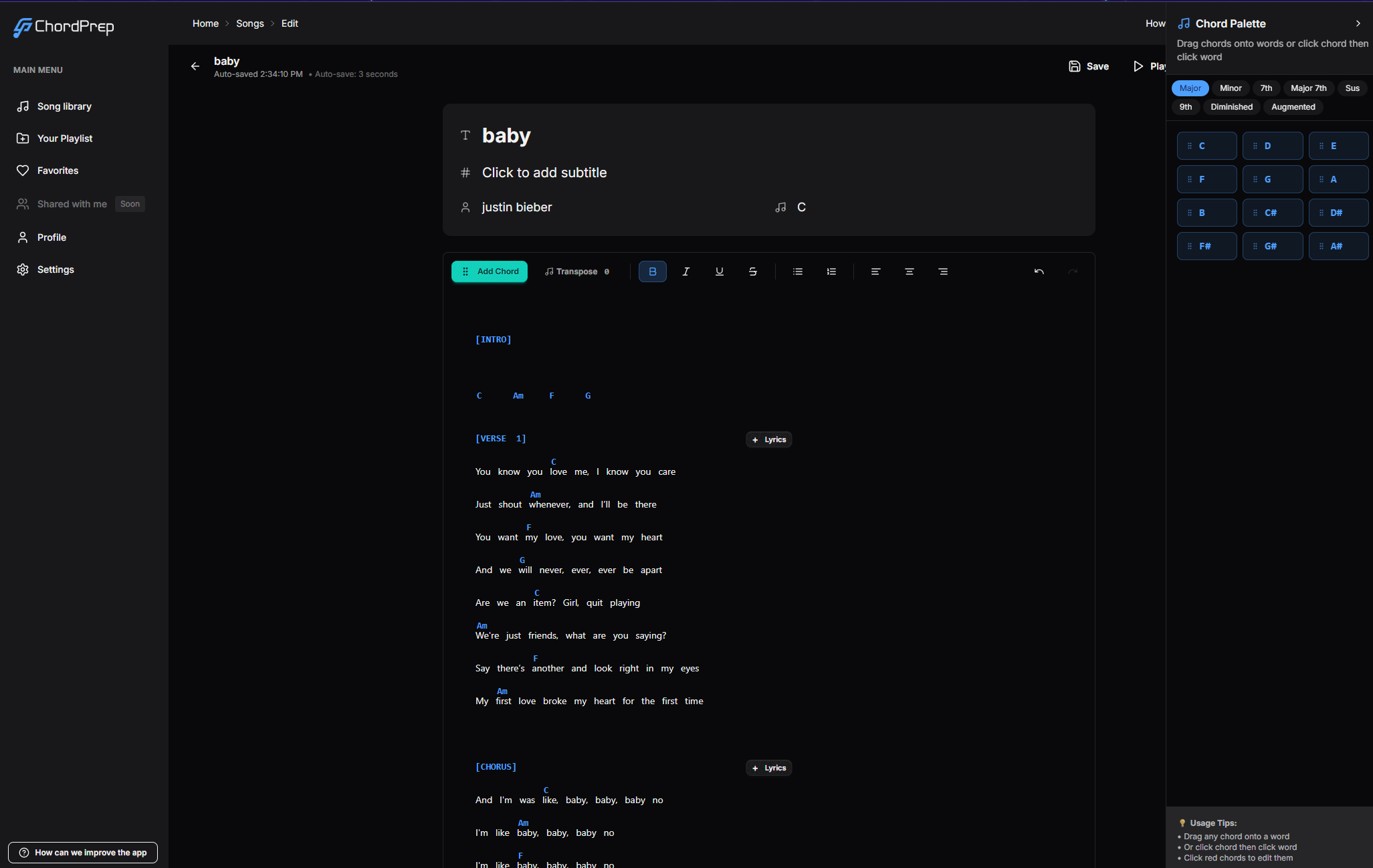 Média Chordprep - Feuilles d'accords propulsées par AI que vous pouvez modifier, transposer et jouer 4