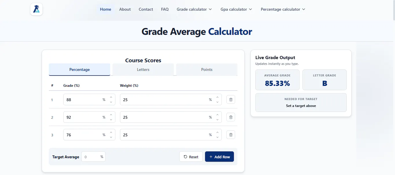 Grade Average Calculator