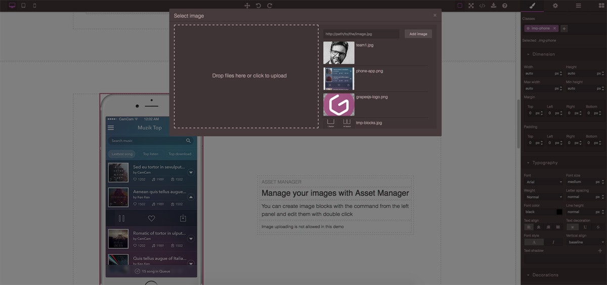 GrapesJS gallery image