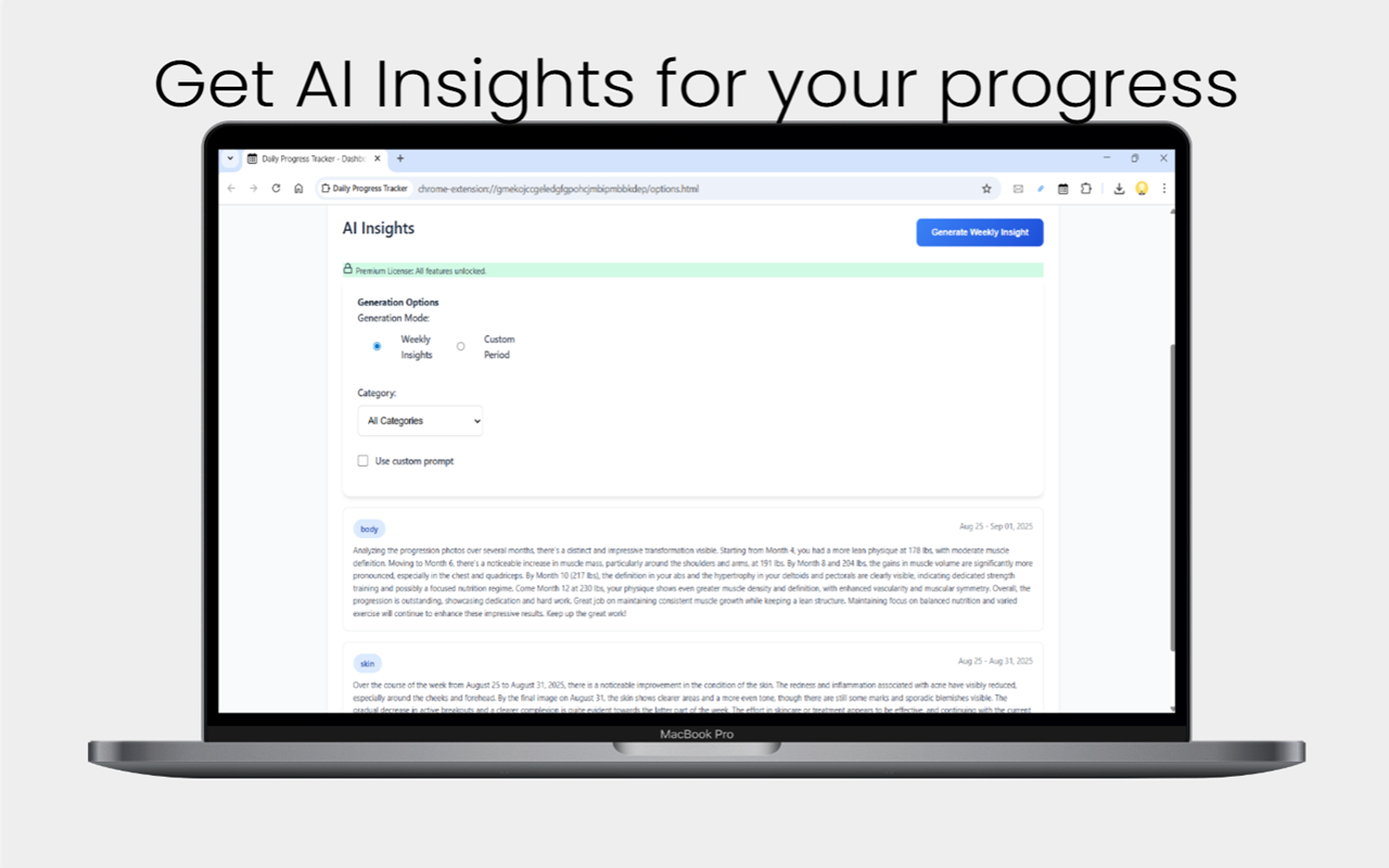 Tracker di progresso quotidiano alimentato AI - Traccia i progressi quotidiani con le intuizioni di intelligenza artificiale. media 4