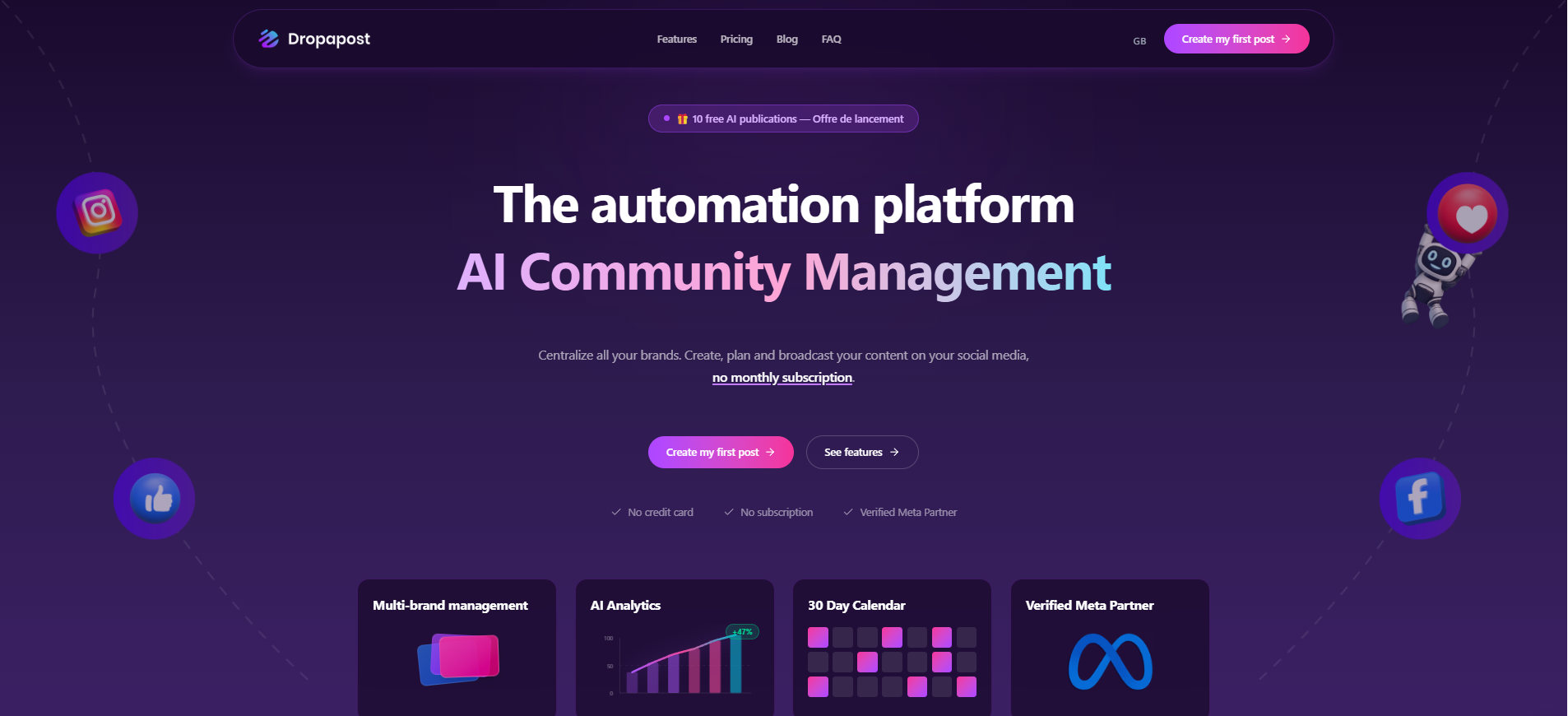 Dropapost — AI Social Media Manager - Main product screenshot demonstrating key features and user interface