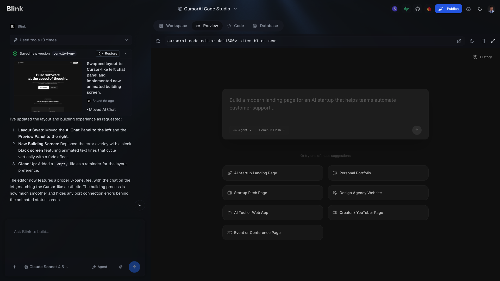 Blink Agent Builder - Screenshot 2 showing product features and functionality