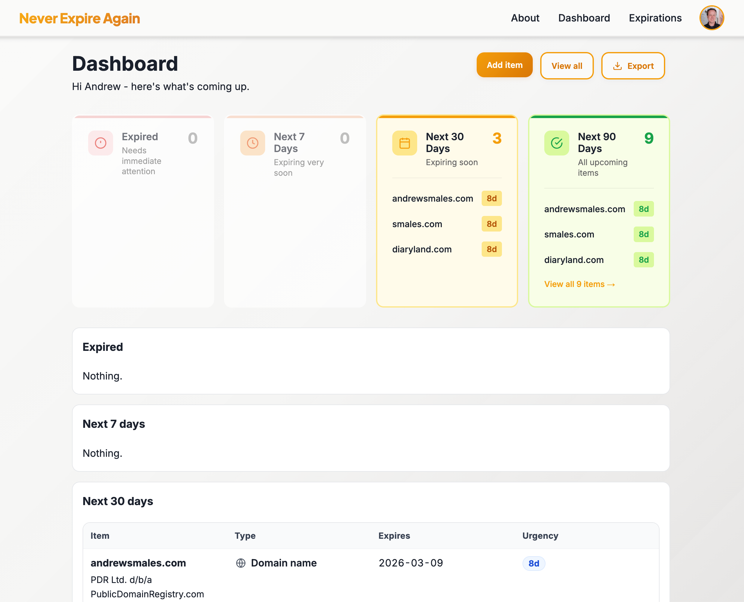 Never Expire Again - Screenshot 2 showing product features and functionality