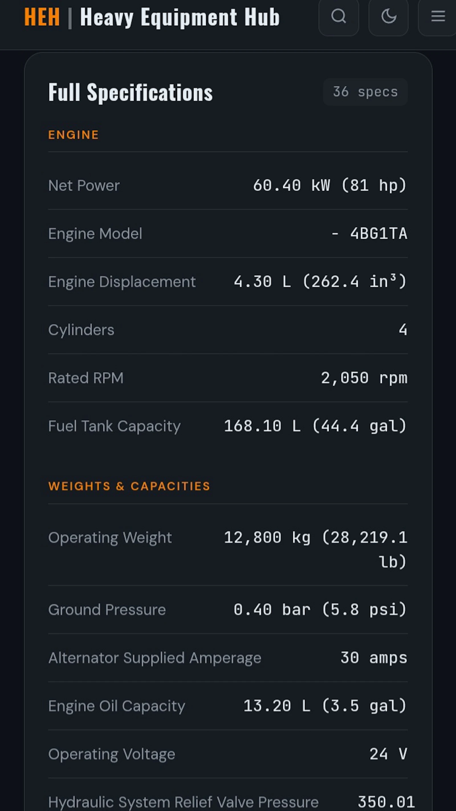 Heavy equipment hub screenshot 2