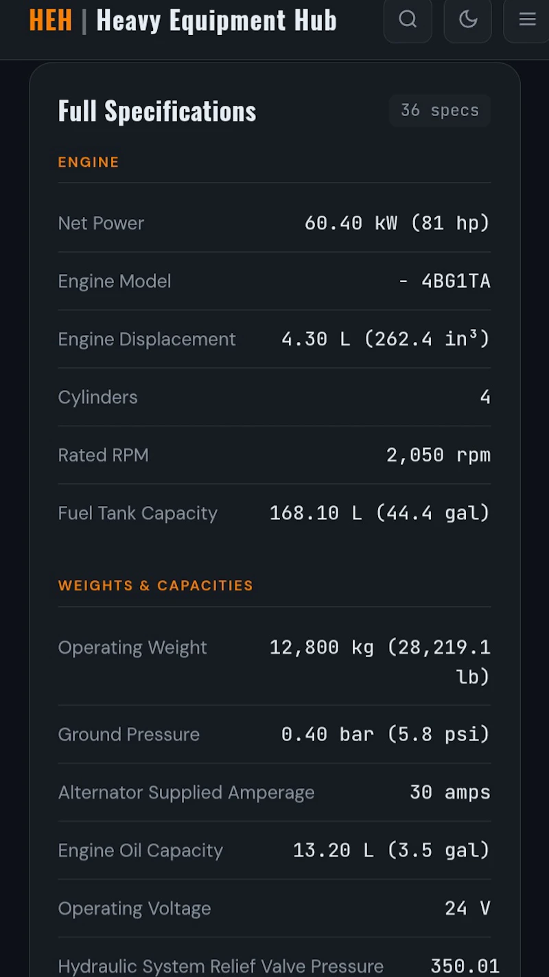 Heavy equipment hub screenshot 2