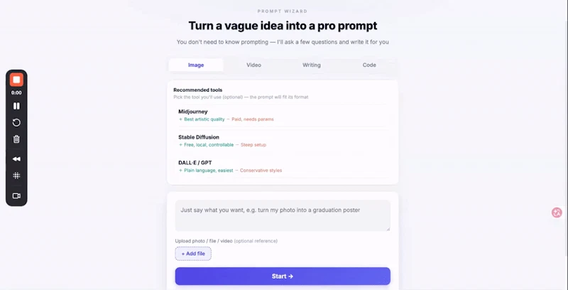 Prompt Wizard · 会追问的提示词专家 screenshot 1 (video preview)