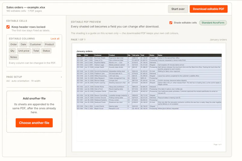 Create PDF from Excel screenshot 2