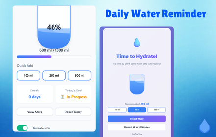 Water Reminder - Main product screenshot demonstrating key features and user interface