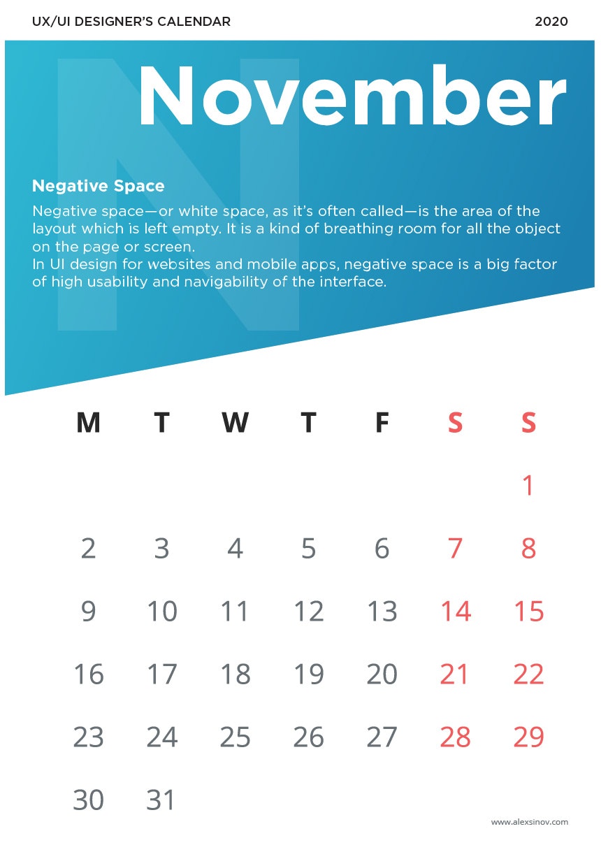 UX/UI Designer's 2020 Calendar gallery image