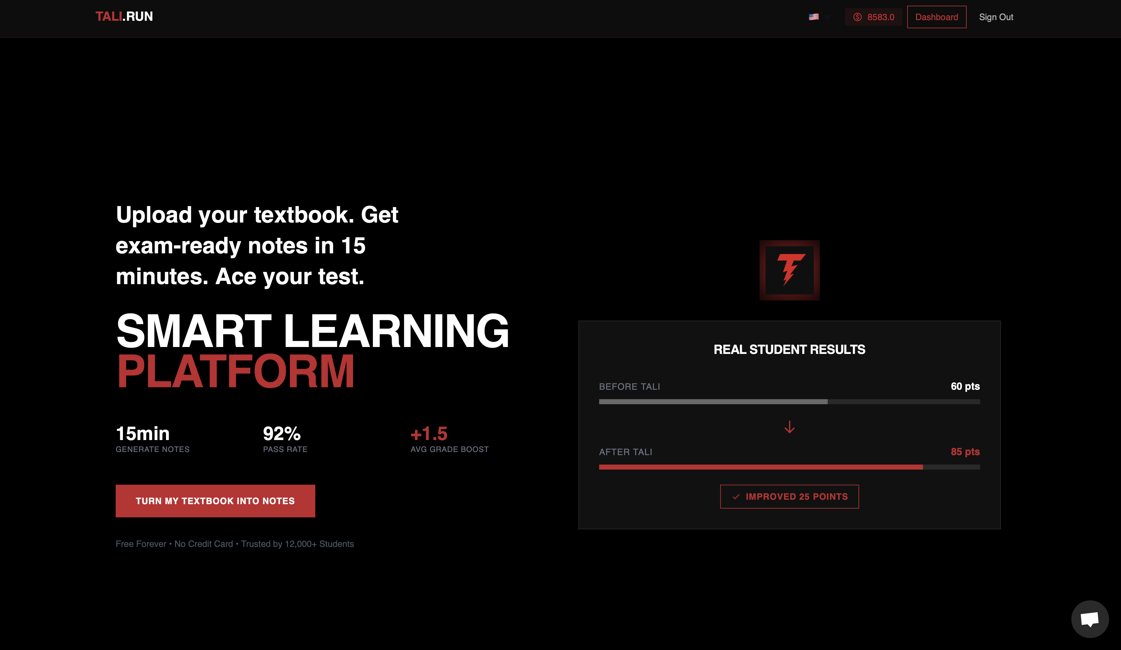 Tali.run - Main product screenshot demonstrating key features and user interface