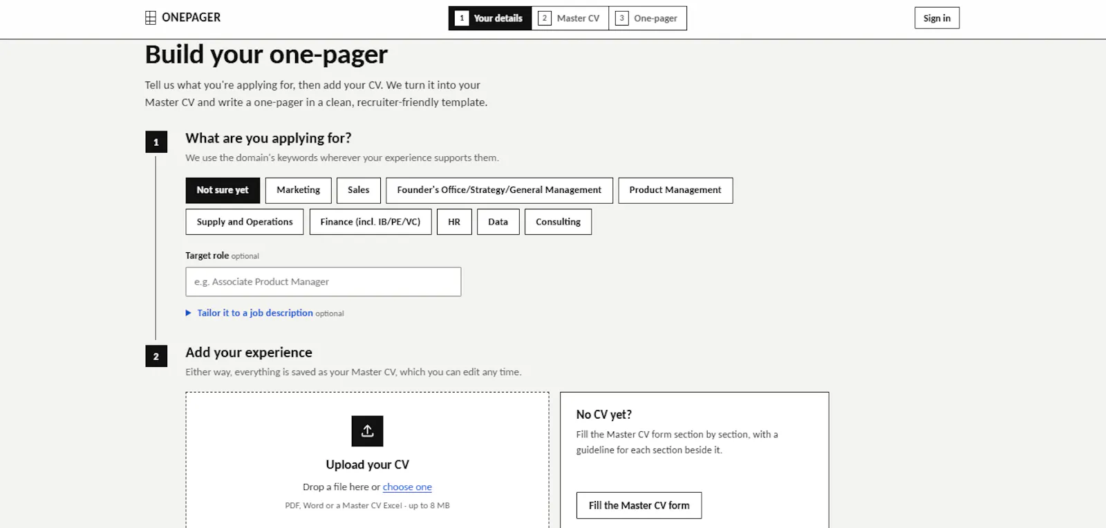 OnePager screenshot 2