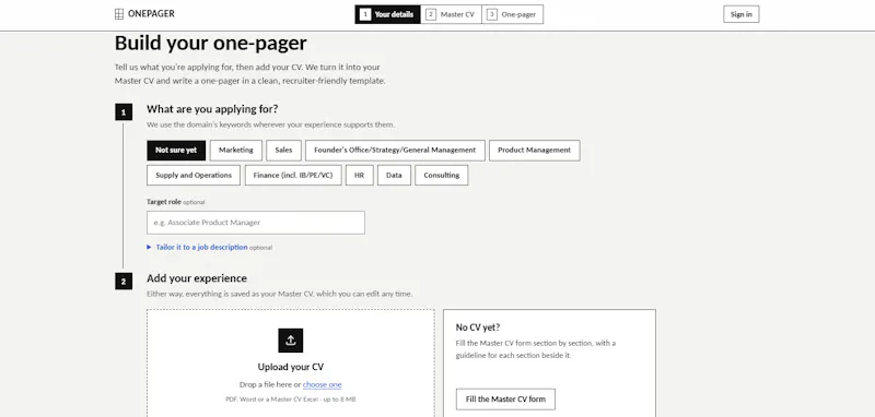 OnePager screenshot 2