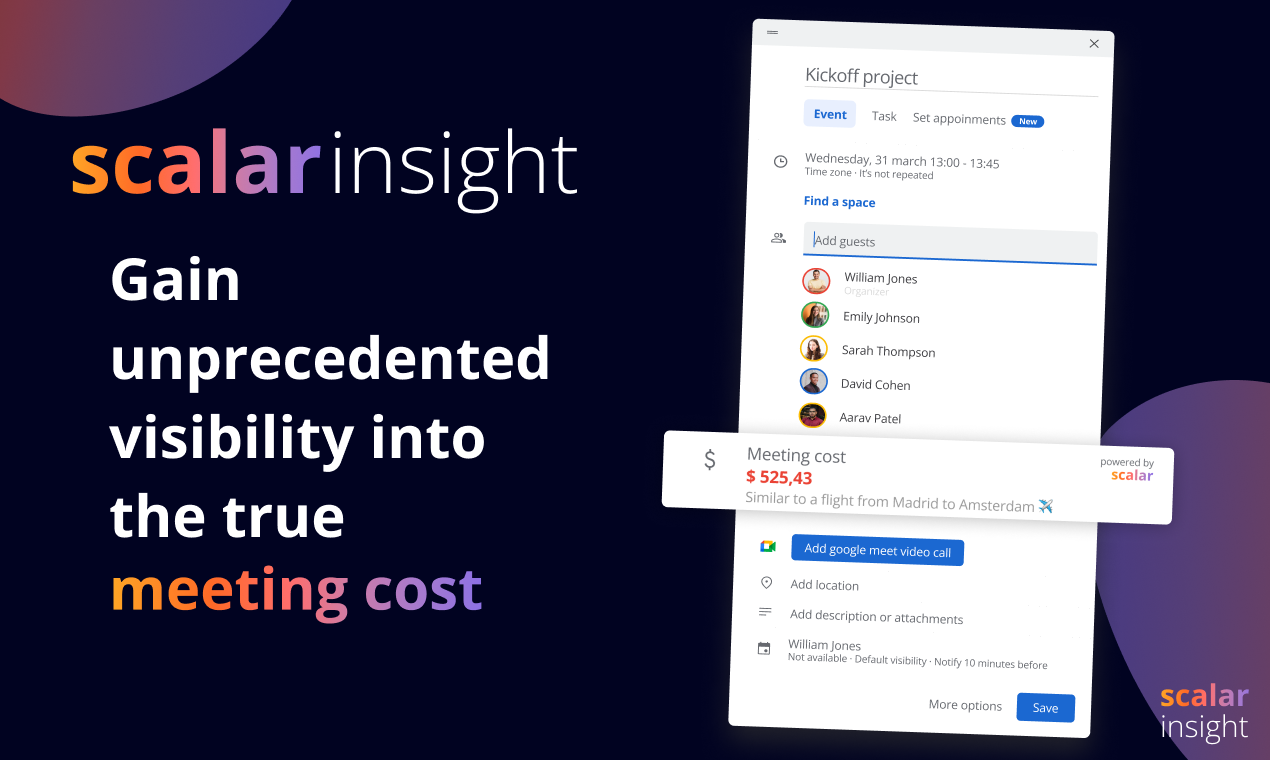 startuptile Scalar Insight-See the cost of your meetings in G.Calendar - Time is money!