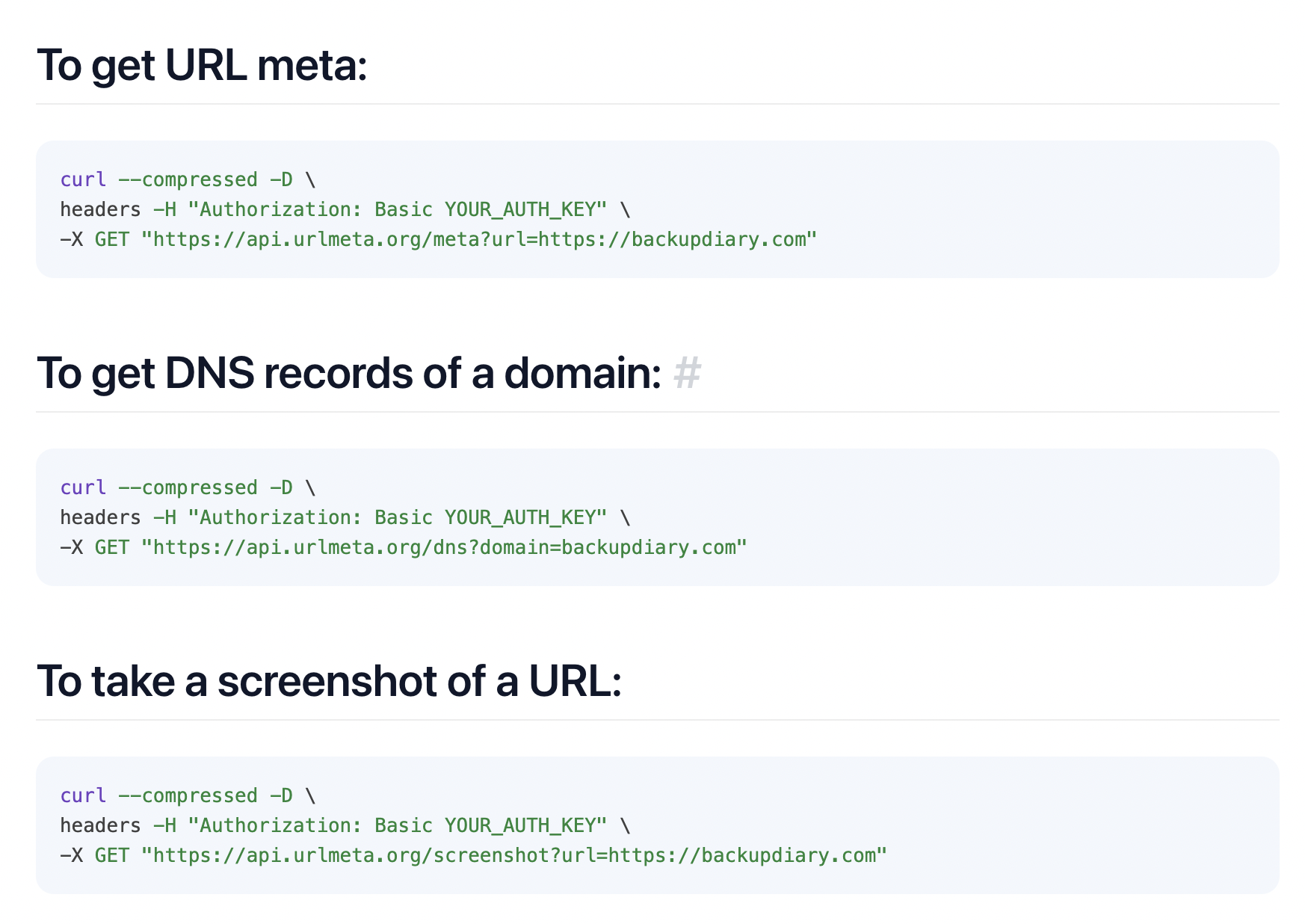 Mídia 2 de URL meta - API para obter meta informações de URL, capturas de tela e registros de DNS de domínio