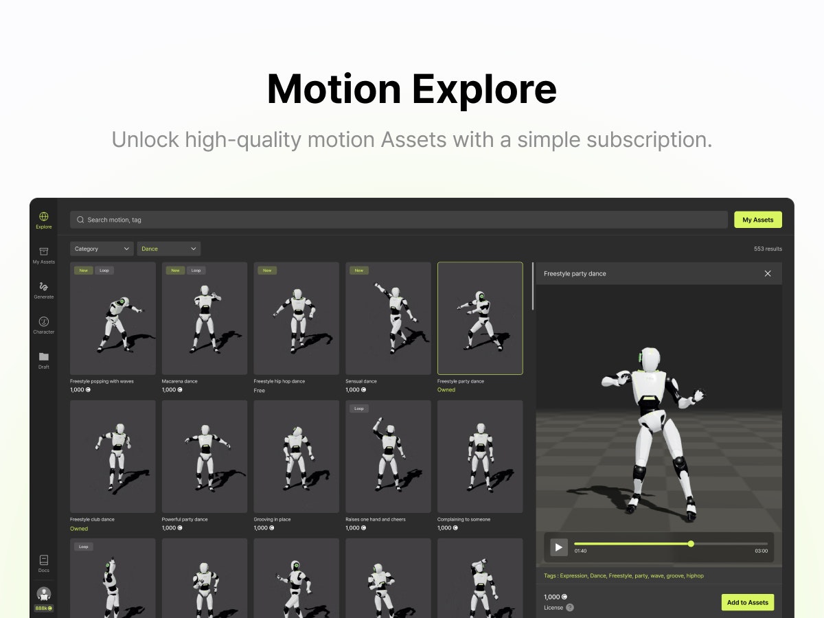 Mídia 3 de Motion Explore em Genaimo - Obtenha clipes de animação de corpo inteiro de alta qualidade e limpeza