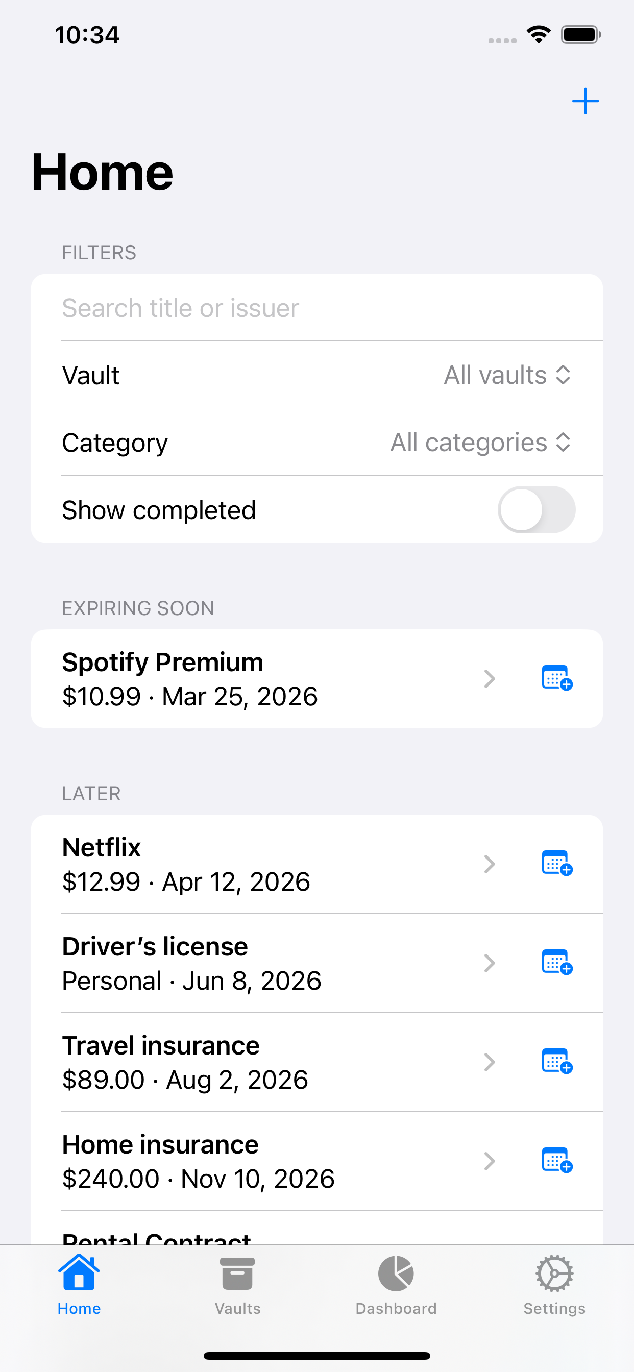 Renewal Vault - Main product screenshot demonstrating key features and user interface