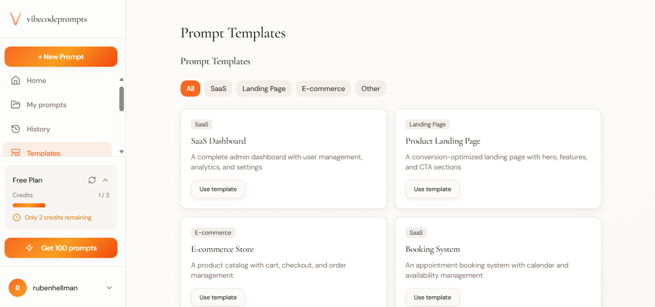 vibecodeprompts - Screenshot 4 showing product features and functionality