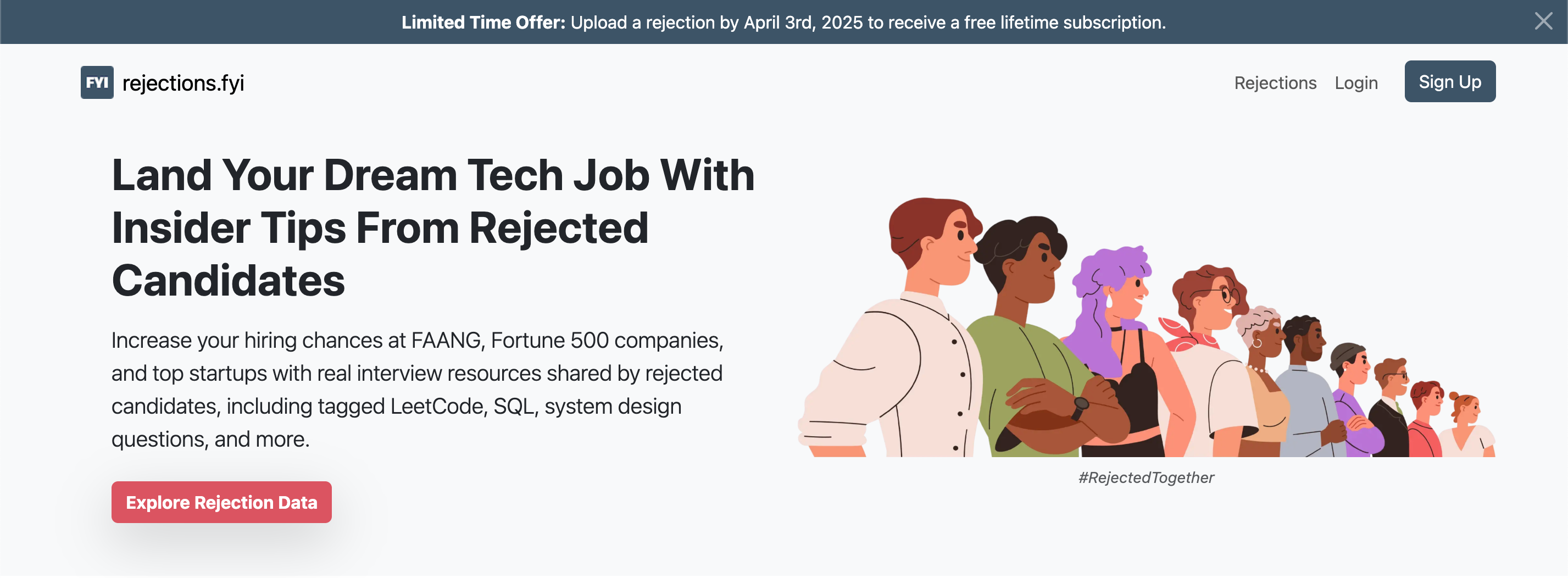 Mídia 1 de Rejections.fyi - Seja contratado mais rápido com dicas privilegiadas das rejeições de emprego