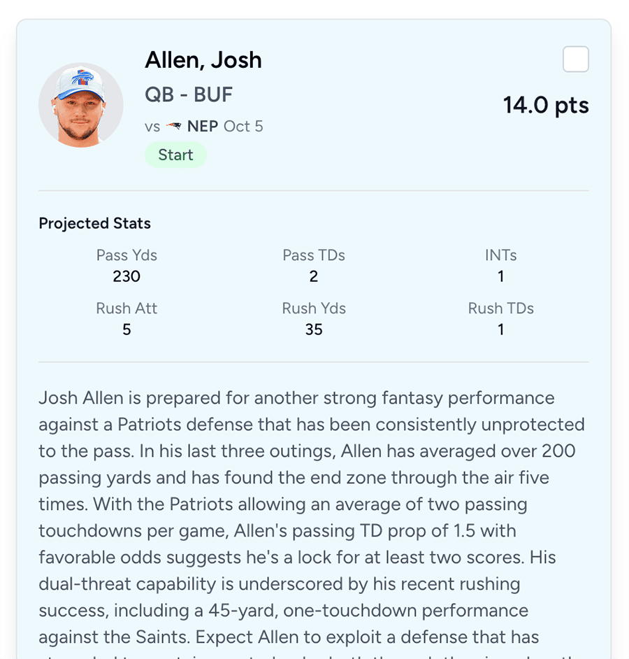 Start Bench AI Fantasy Football Lineups gallery image