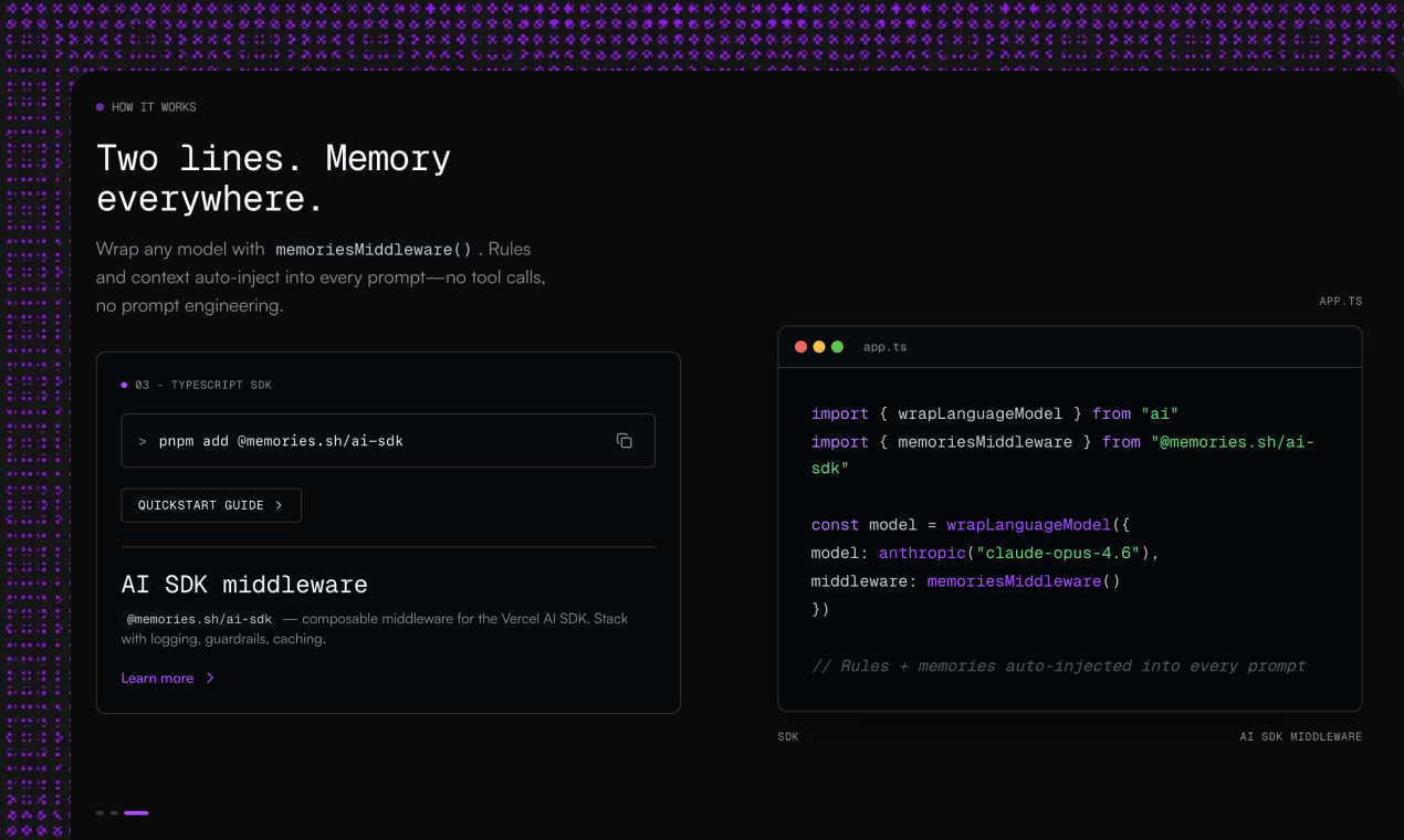 memories.sh - Screenshot 2 showing product features and functionality