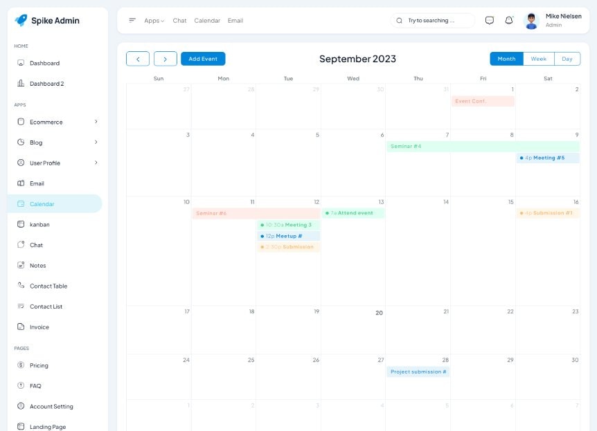Modelo de painel de administração do spike a seguir.js media 8