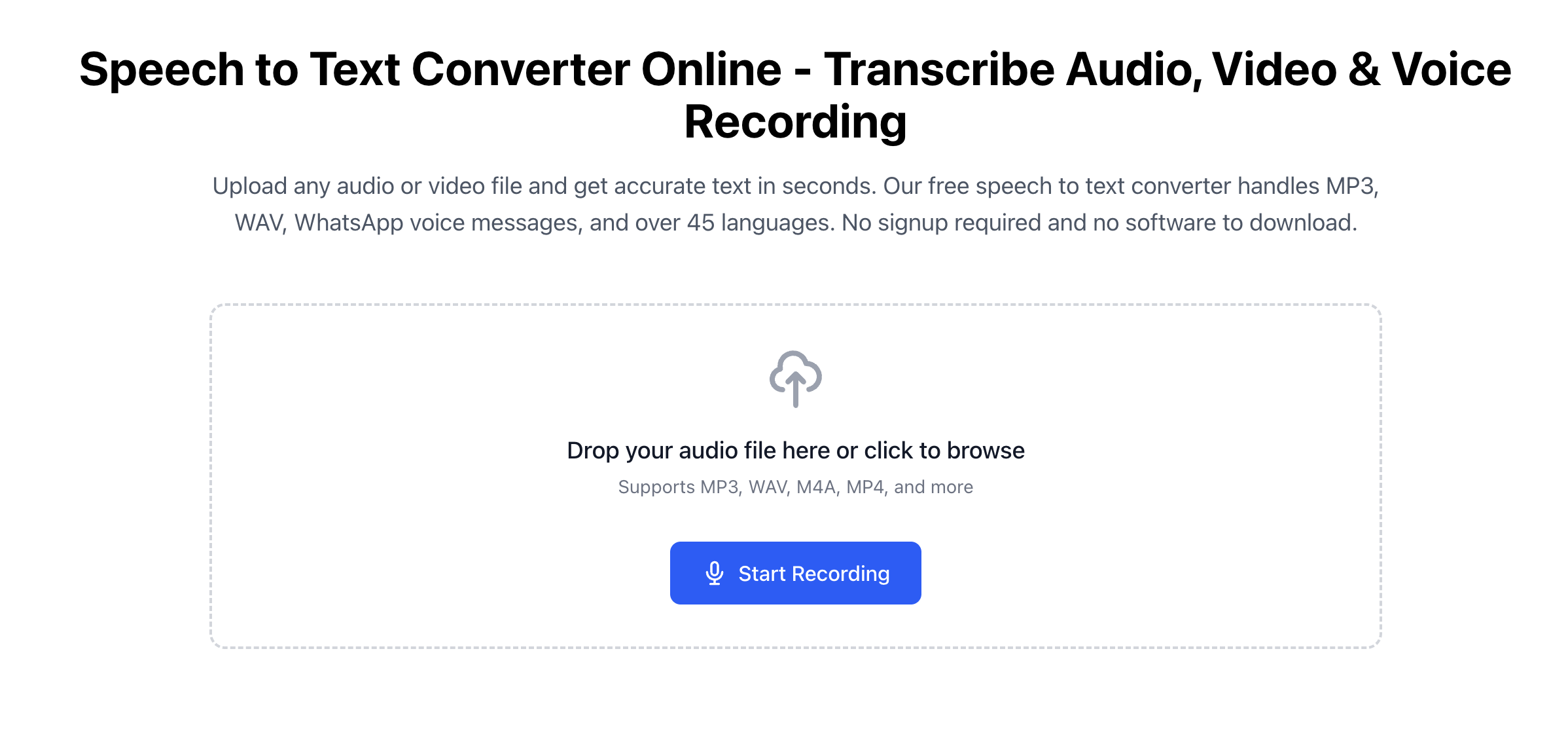 Speech to Text Converter Online - Main product screenshot demonstrating key features and user interface