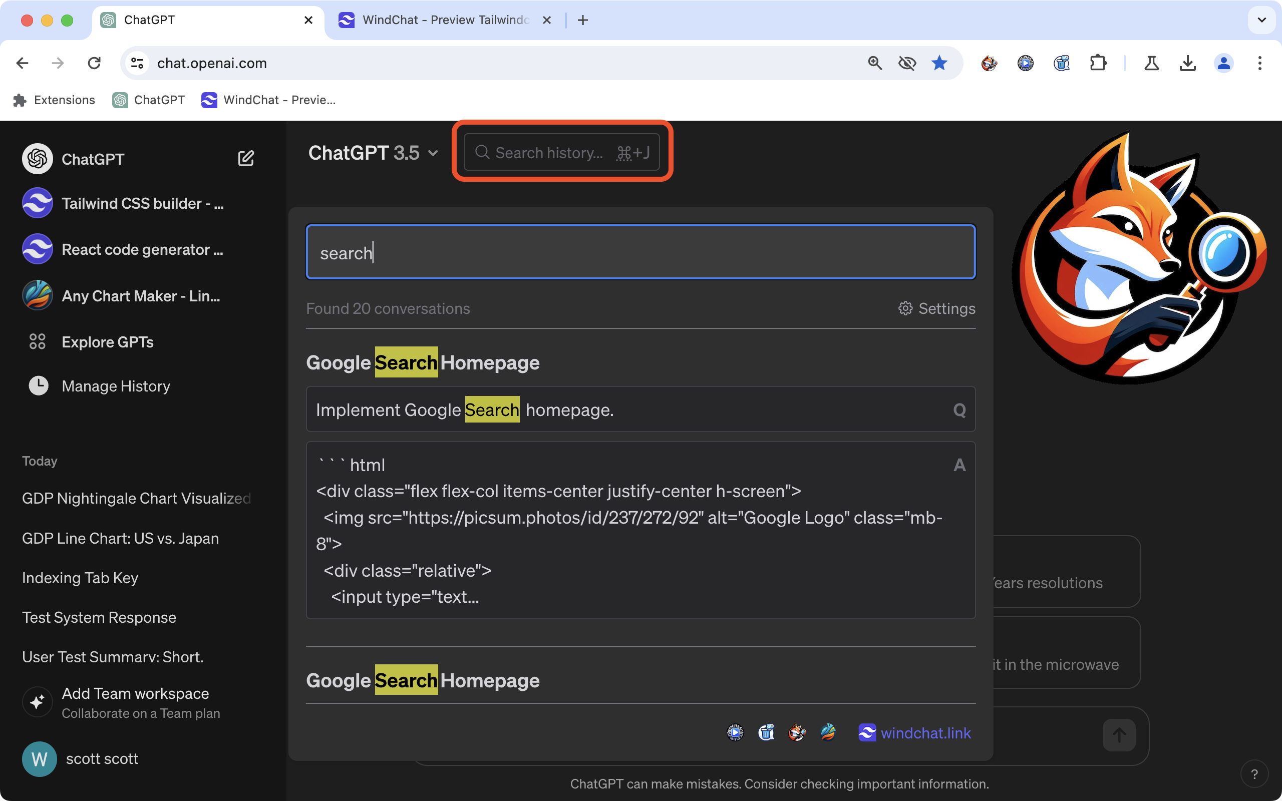 ChatGPT Conversation History Search gallery image
