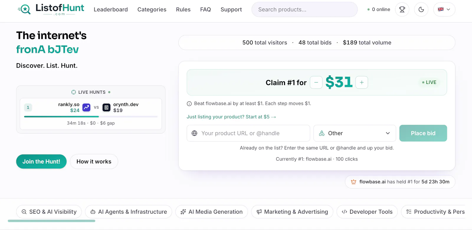 ListofHunt : The internet's front page. screenshot 1