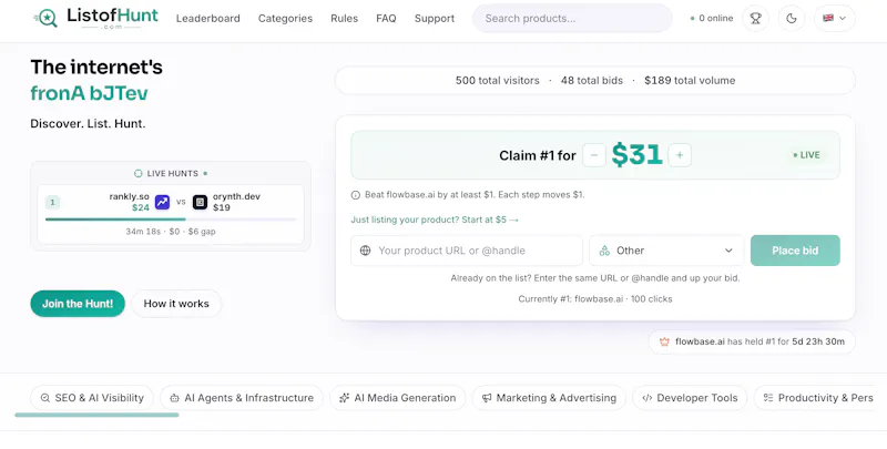 ListofHunt : The internet's front page. screenshot 1