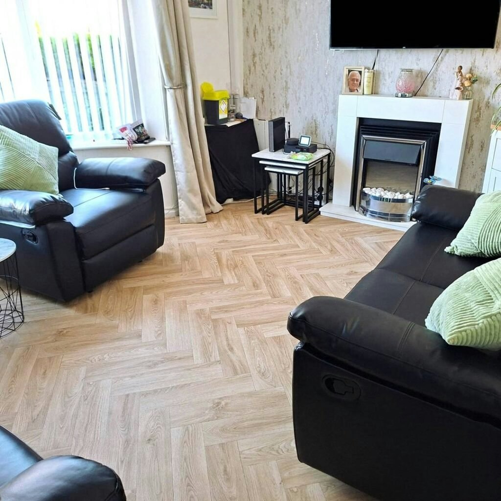 Light Oak Herringbone Vinyl Flooring