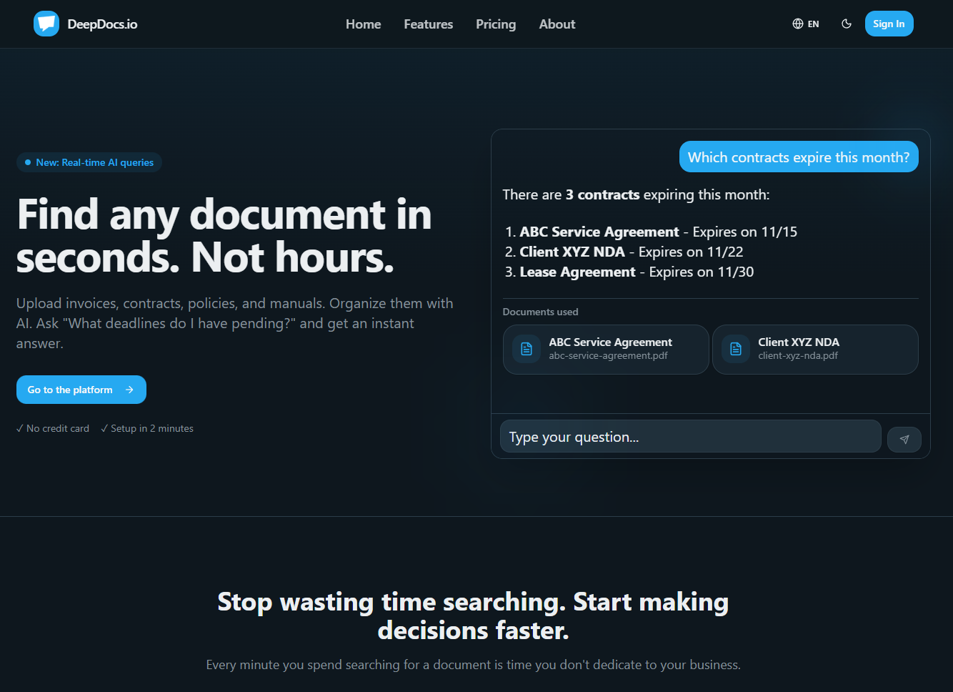 DeepDocs.io - Main product screenshot demonstrating key features and user interface