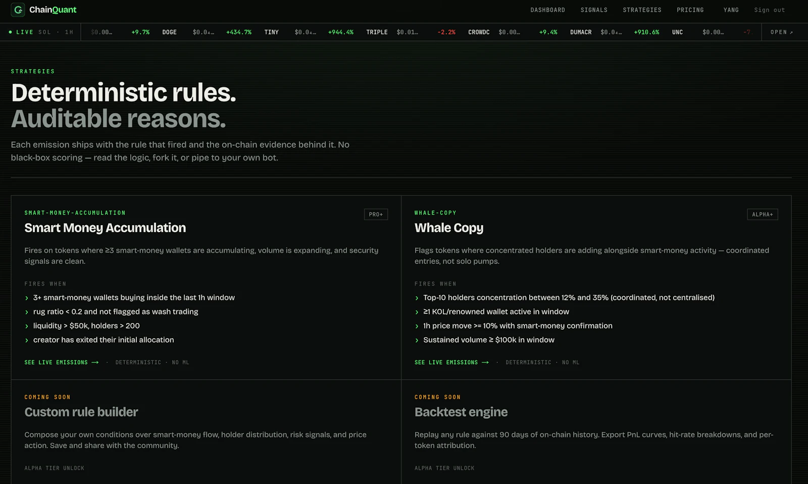 On-Chain Quant Strategies, Delivered screenshot 5