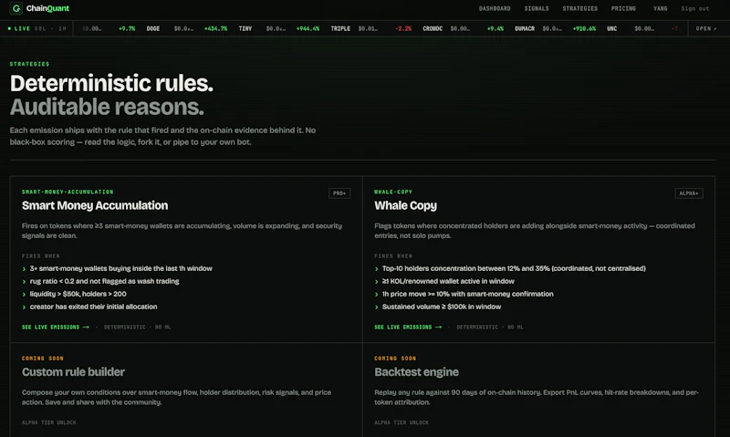 On-Chain Quant Strategies, Delivered screenshot 5
