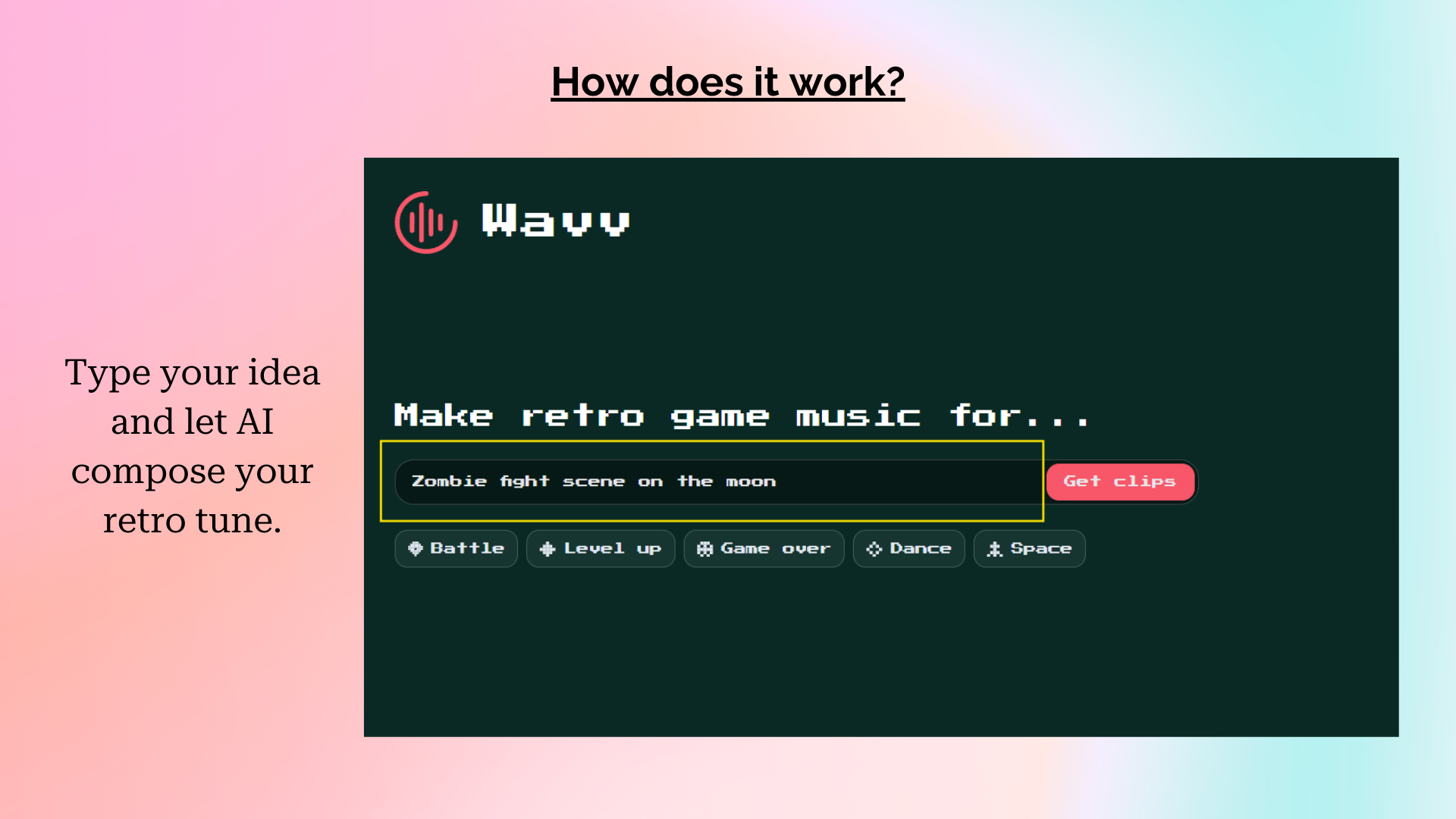 Média Wavv: Musique AI 8 bits - Revivez les vibrations rétro avec des bandes sonores 8 bits propulsées 3