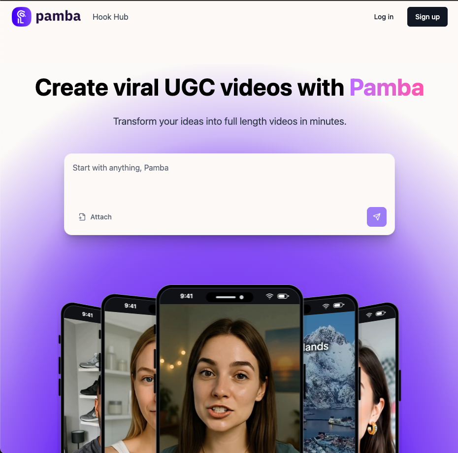 Média Pamba Hook Hub - L'IA a généré des crochets UGC pour vos vidéos de médias sociaux 2