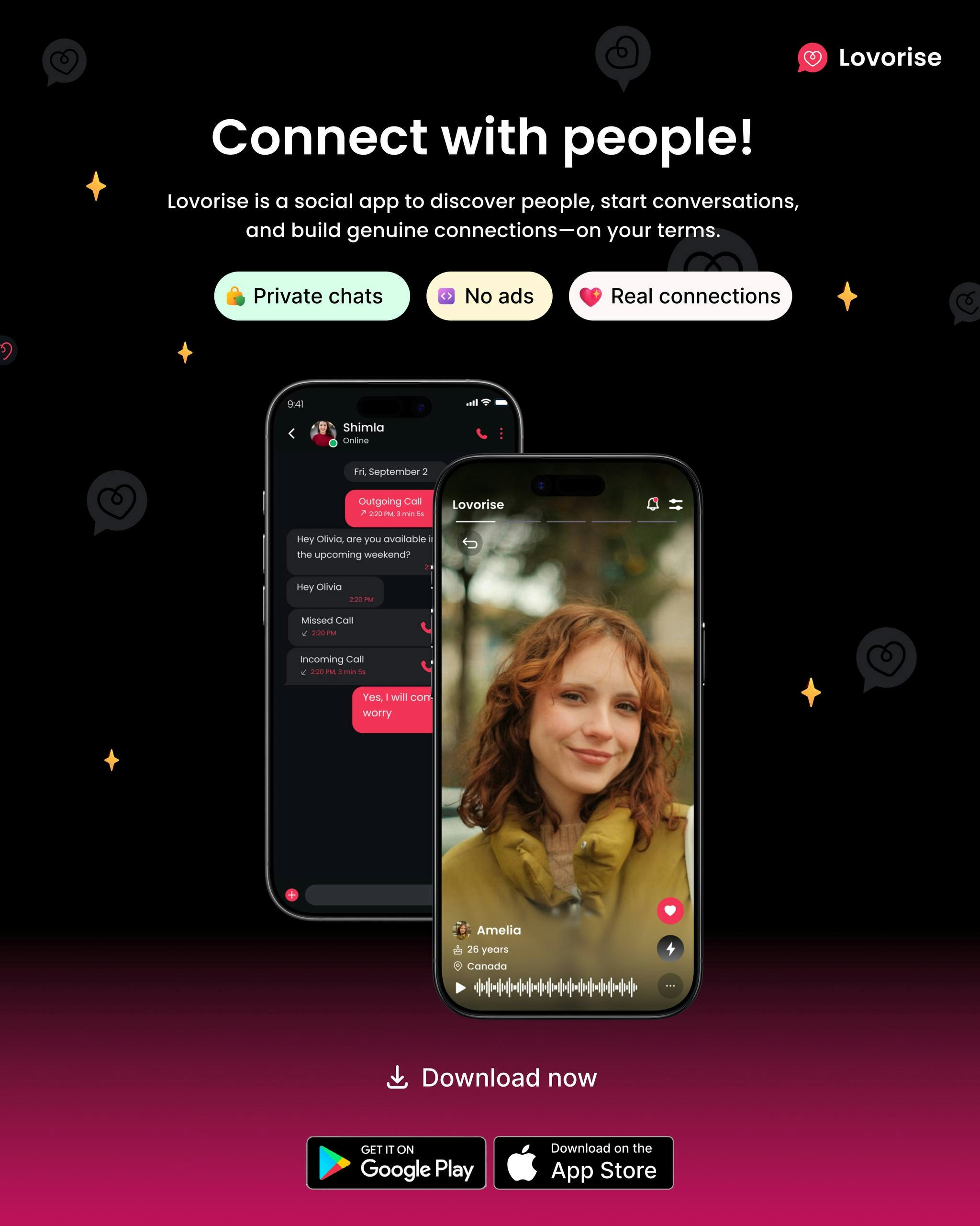 Lovorise App early stage - Main product screenshot demonstrating key features and user interface