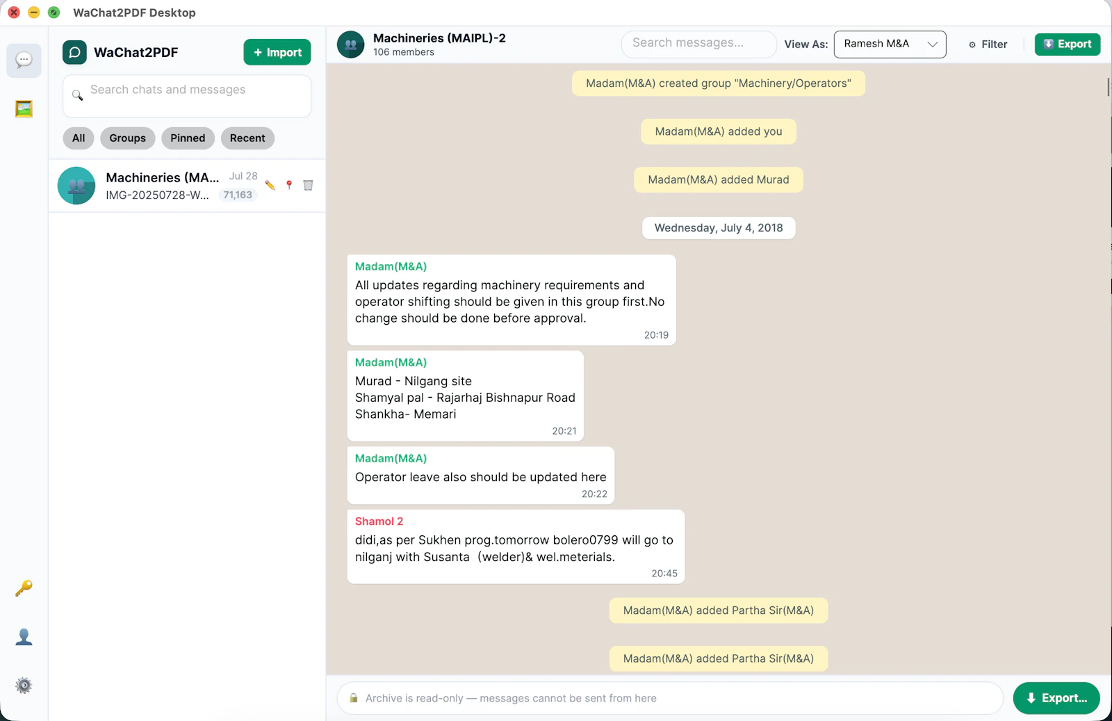 WaChat2PDF screenshot 2