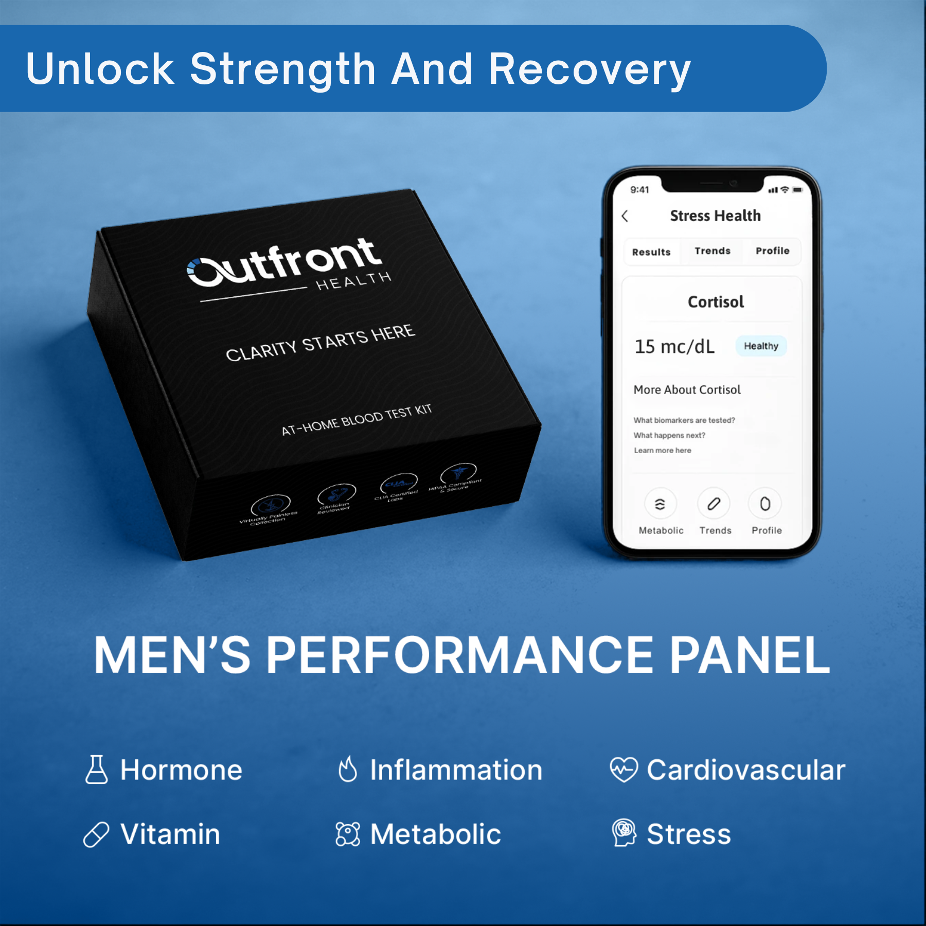 Média Outfront Health: Kit de performance pour hommes - Kit de test sanguin à domicile pour les performances des hommes 1