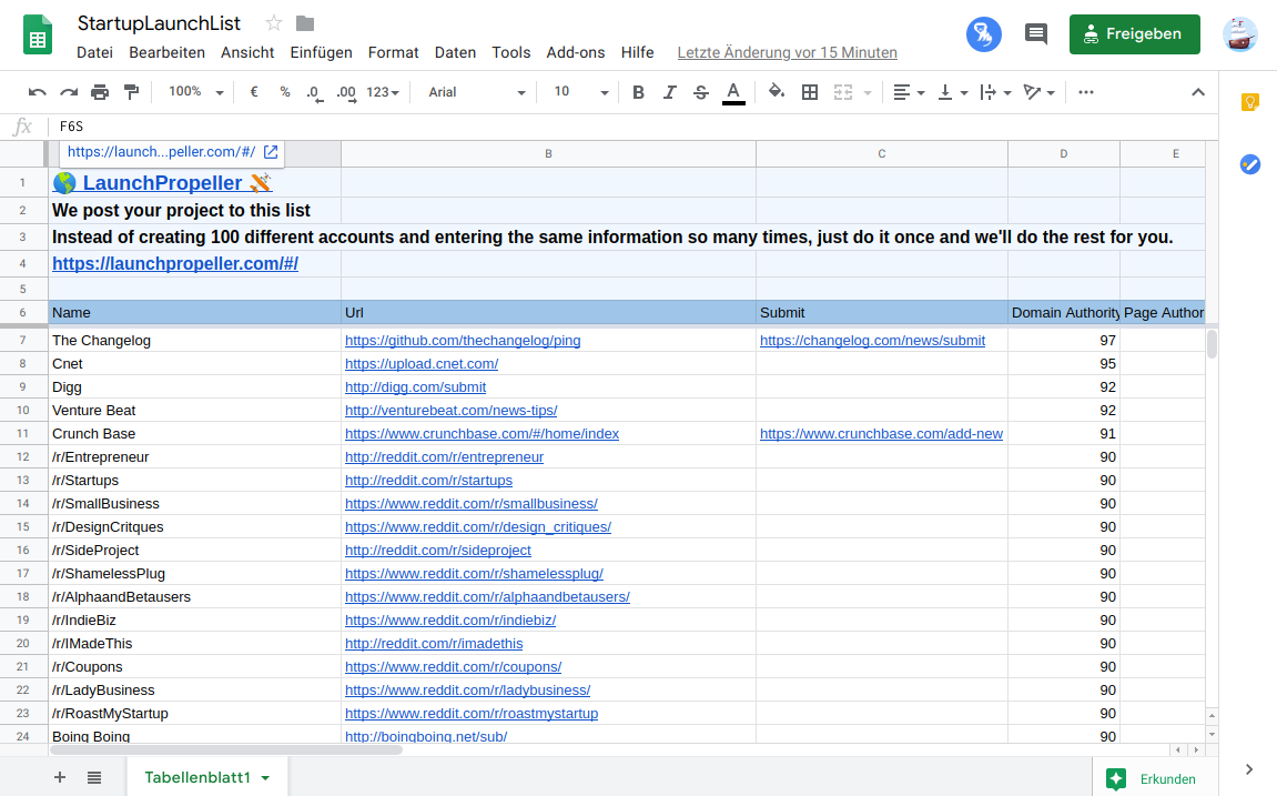 Startup Launch Spreadsheet gallery image
