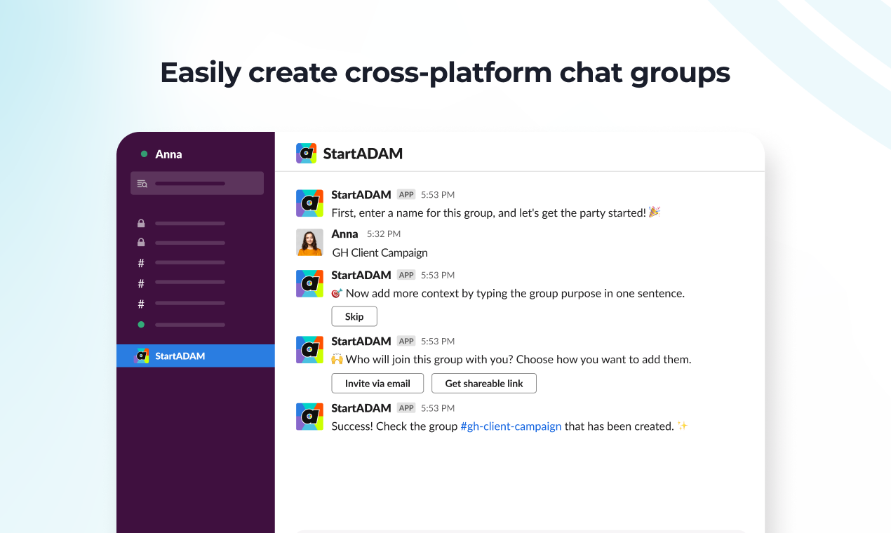STARTADAM CONNECT - 크로스 플랫폼 커뮤니케이션 그룹을 만듭니다 미디어 4