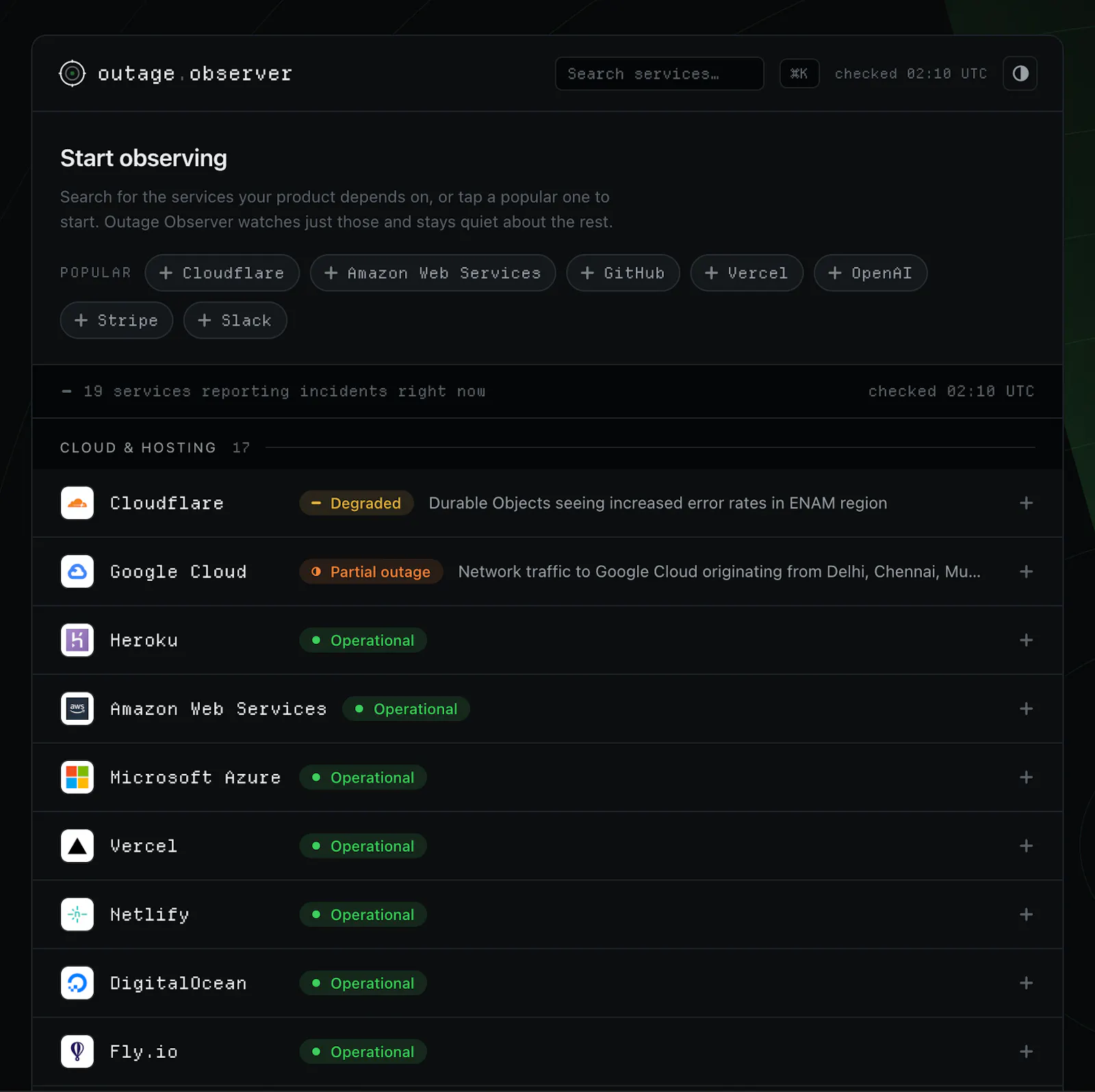 Outage Observer screenshot 2
