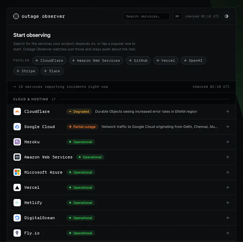 Outage Observer screenshot 2